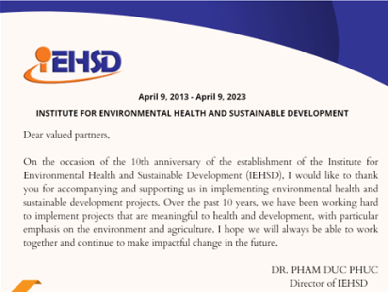 10th ANNIVERSARY - INSTITUTE FOR ENVIRONMENTAL HEALTH AND SUSTAINABLE DEVELOPMENT